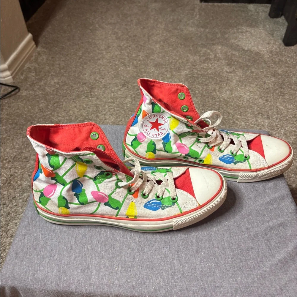 Converse Christmas Lights Print Canvas Hi Top Sneakers Men 8 Women 10 Holiday